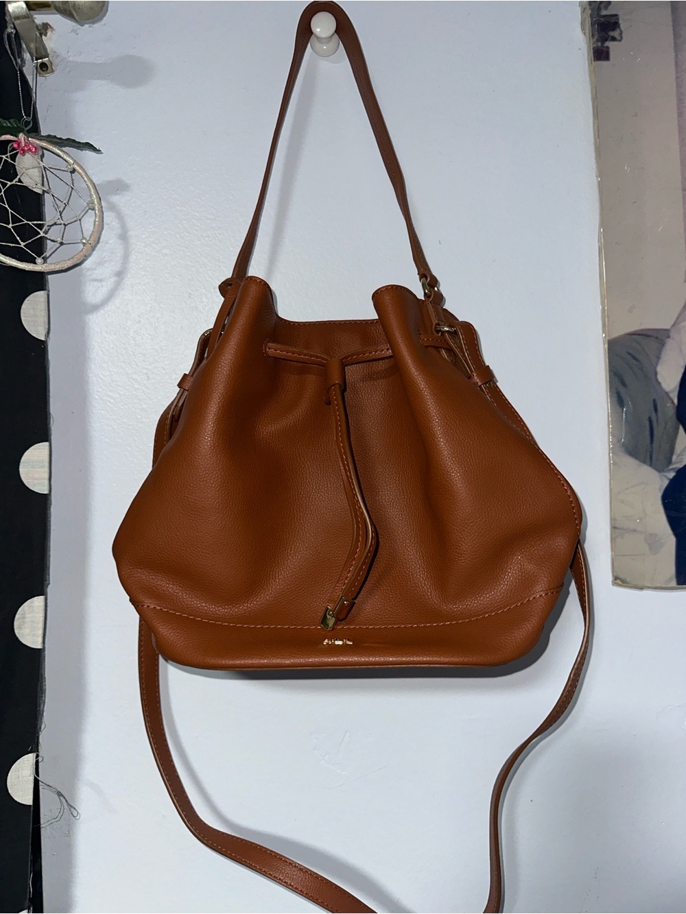 Lauren Ralph Lauren Leather Drawstring Bucket Shoulder Bag